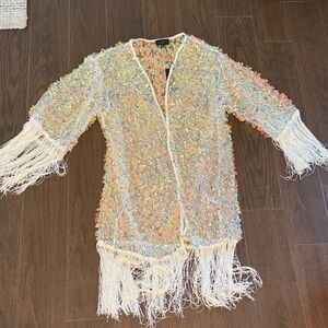 Colorful Sequin Fringe Kimono